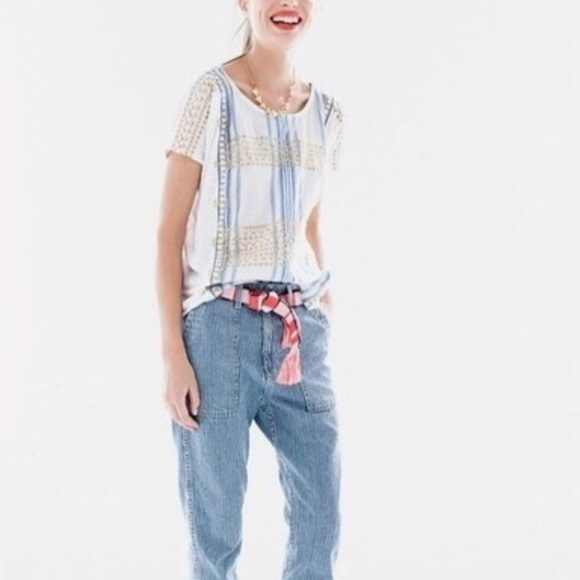 J. Crew Linen embroidered striped top - Picture 1 of 6